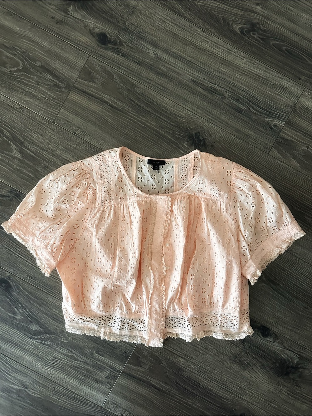 J. Crew Blush Eyelet Cropped Button-Up Top